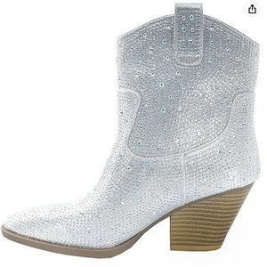 New Silver Rhinestone Blingy Cowboy Western Ankle Boots Booties